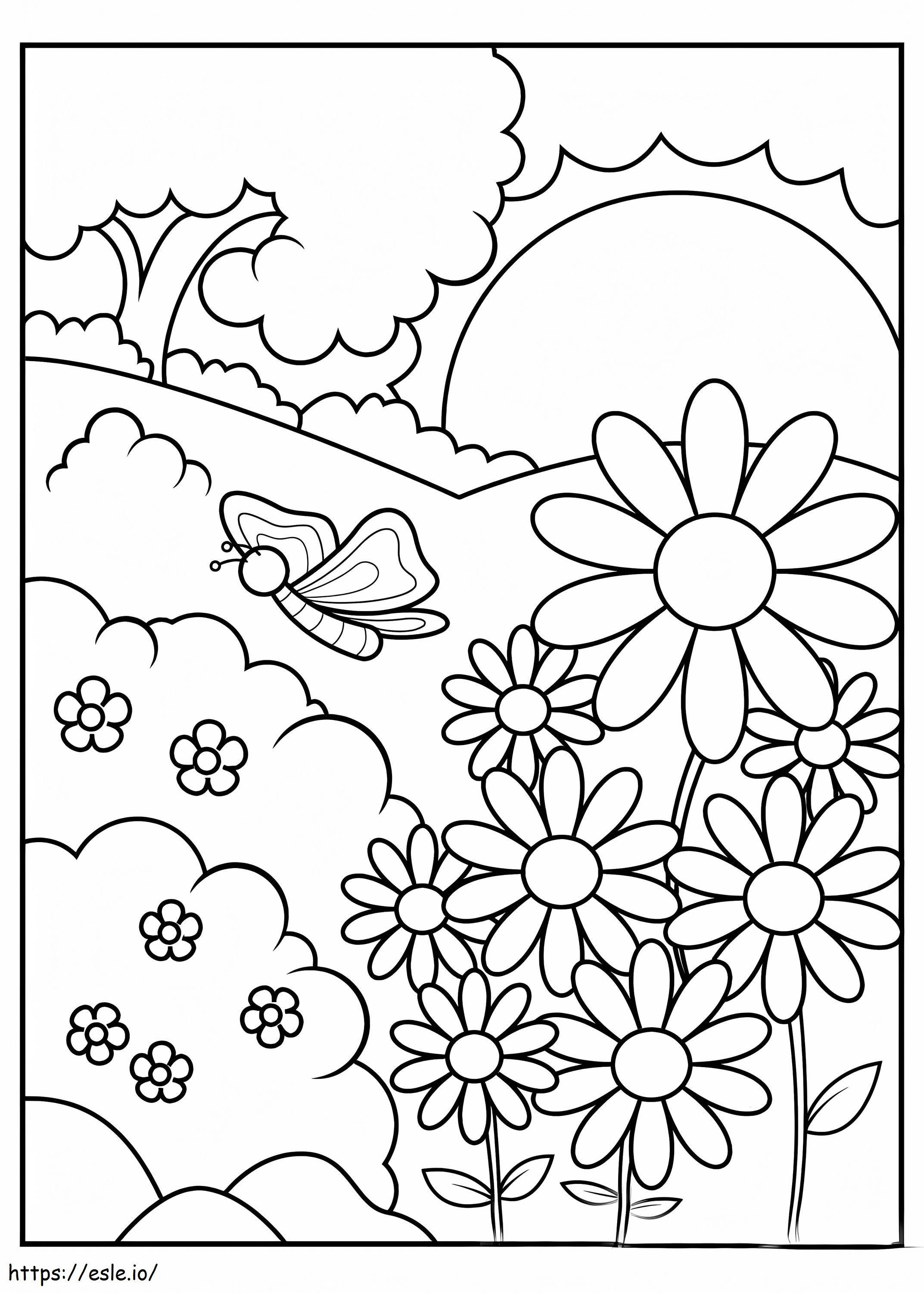 Coloriage Papillon à floraison printanière à imprimer dessin