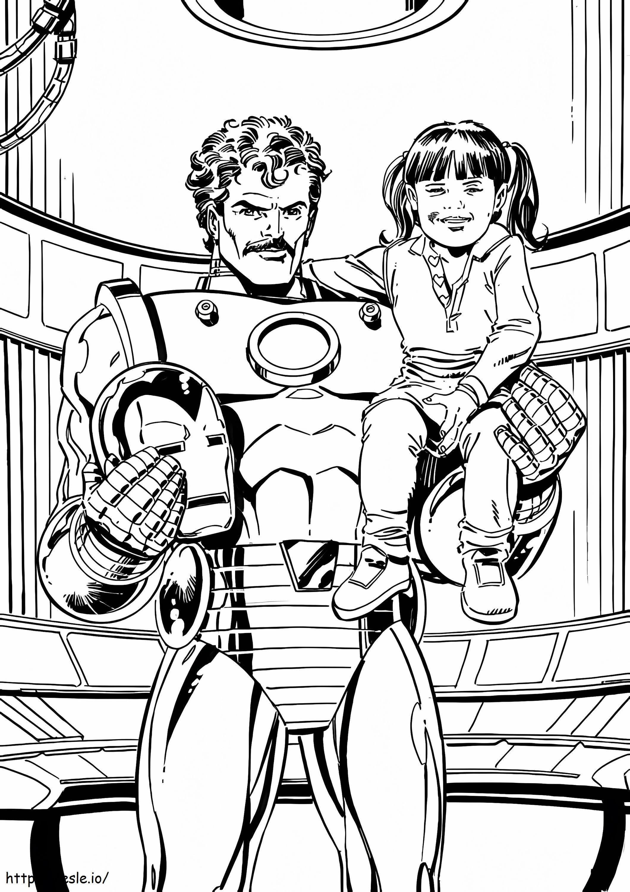 Coloriage Iron Man et petite fille à imprimer dessin