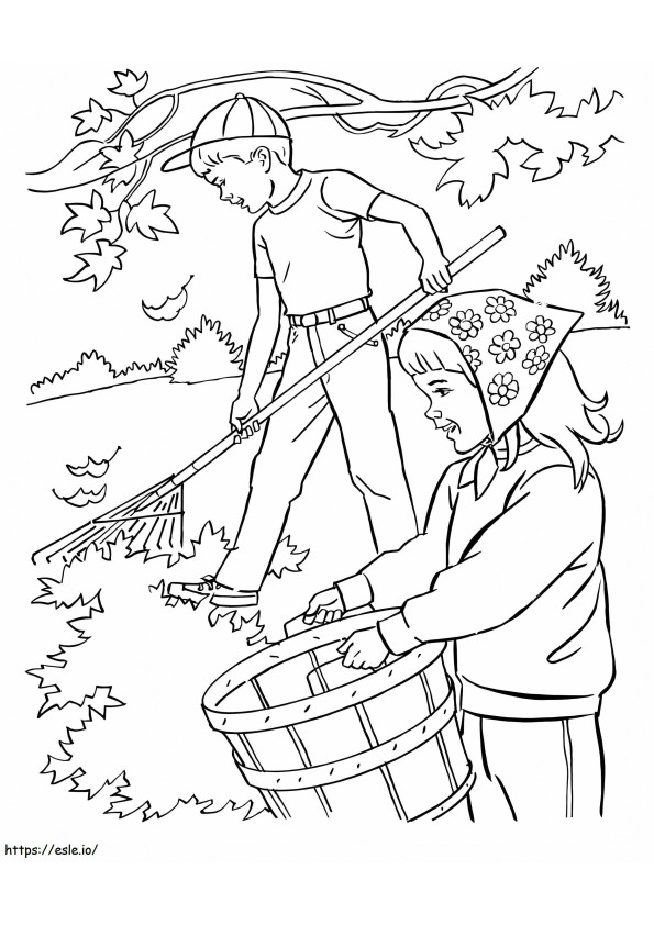 Gathering Falling Leaves coloring page