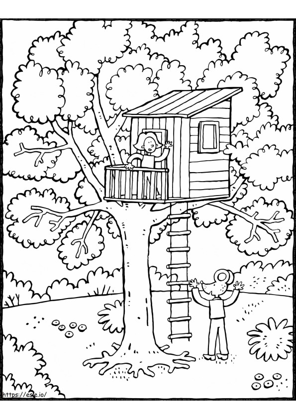 Kreskówka domek na drzewie kolorowanka