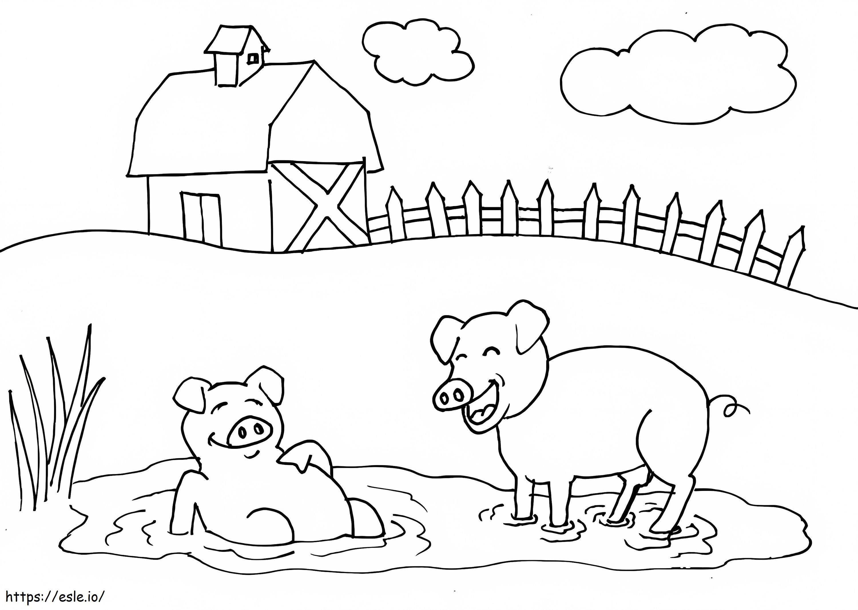農場の二頭の豚 ぬりえ - 塗り絵