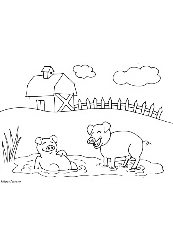 Two Pigs On The Farm coloring page