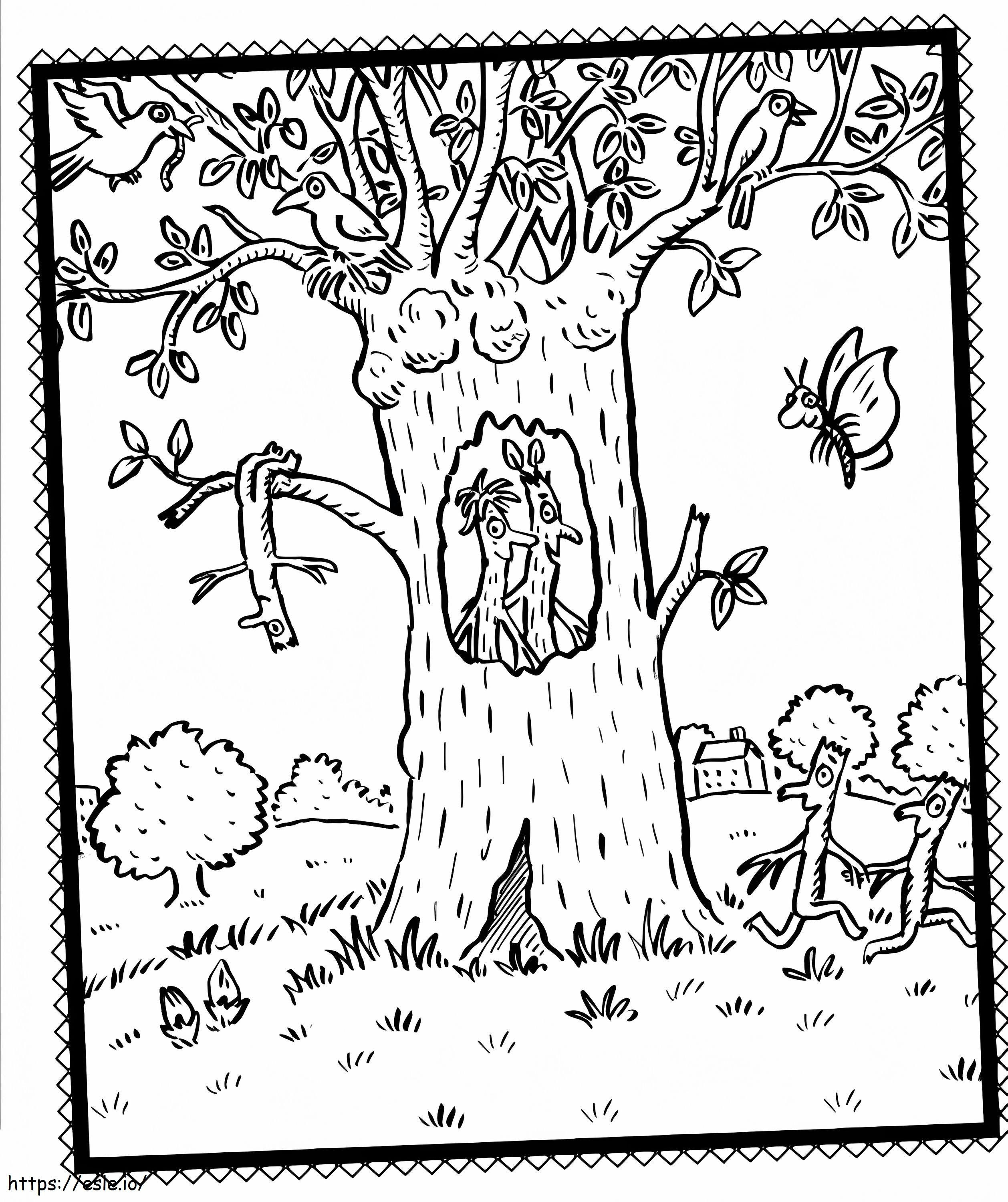Hombre del palo en el árbol para colorear