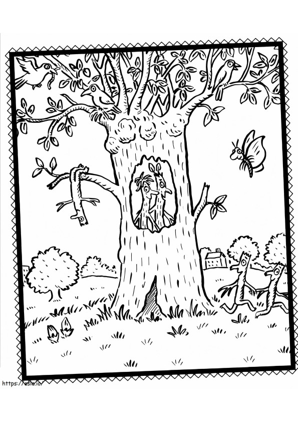 Hombre del palo en el árbol para colorear