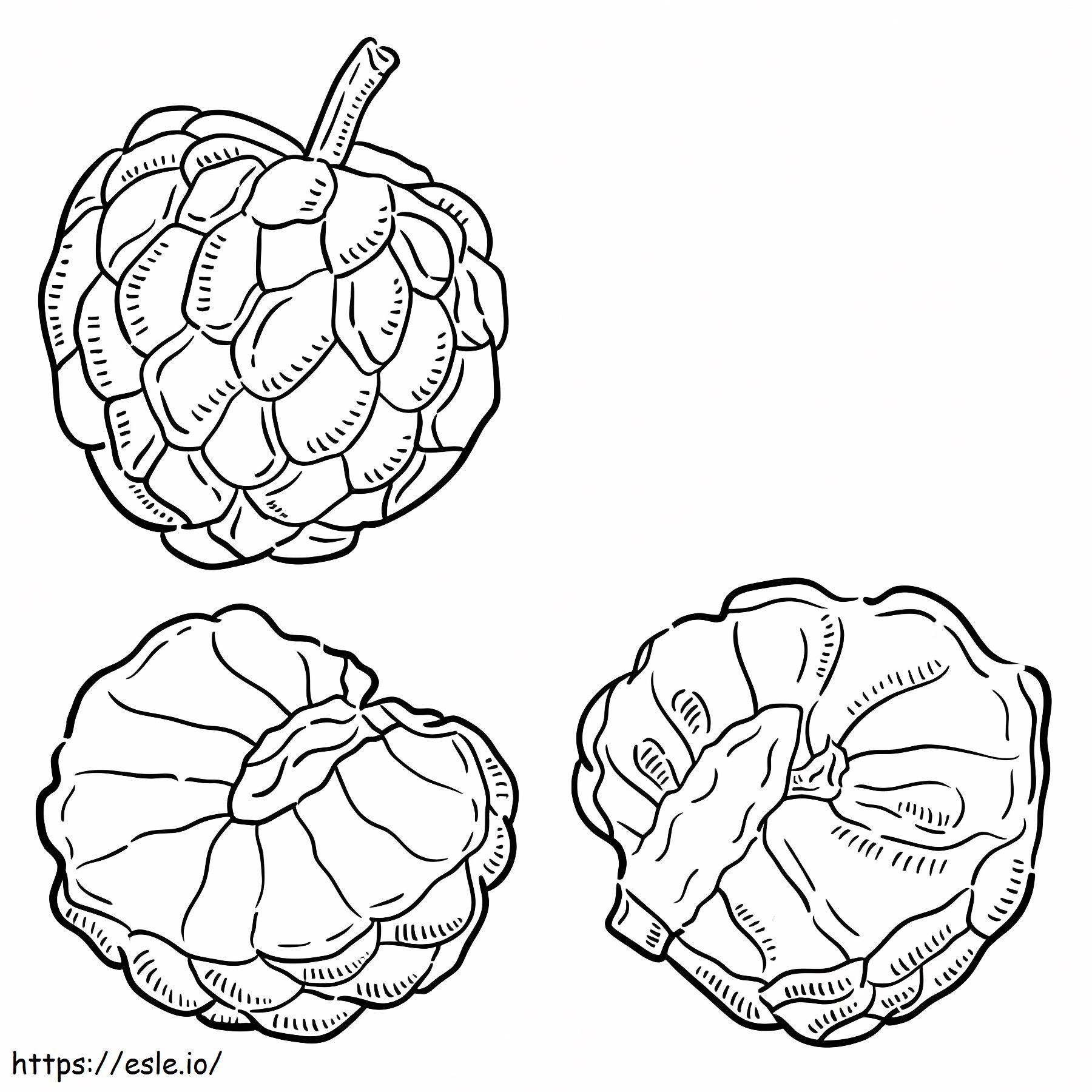 One Cherimoya And Two Half Cherimoyas Coloring Page