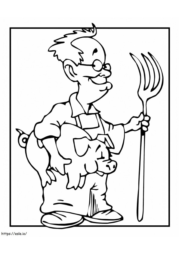 Farmer And A Pig coloring page