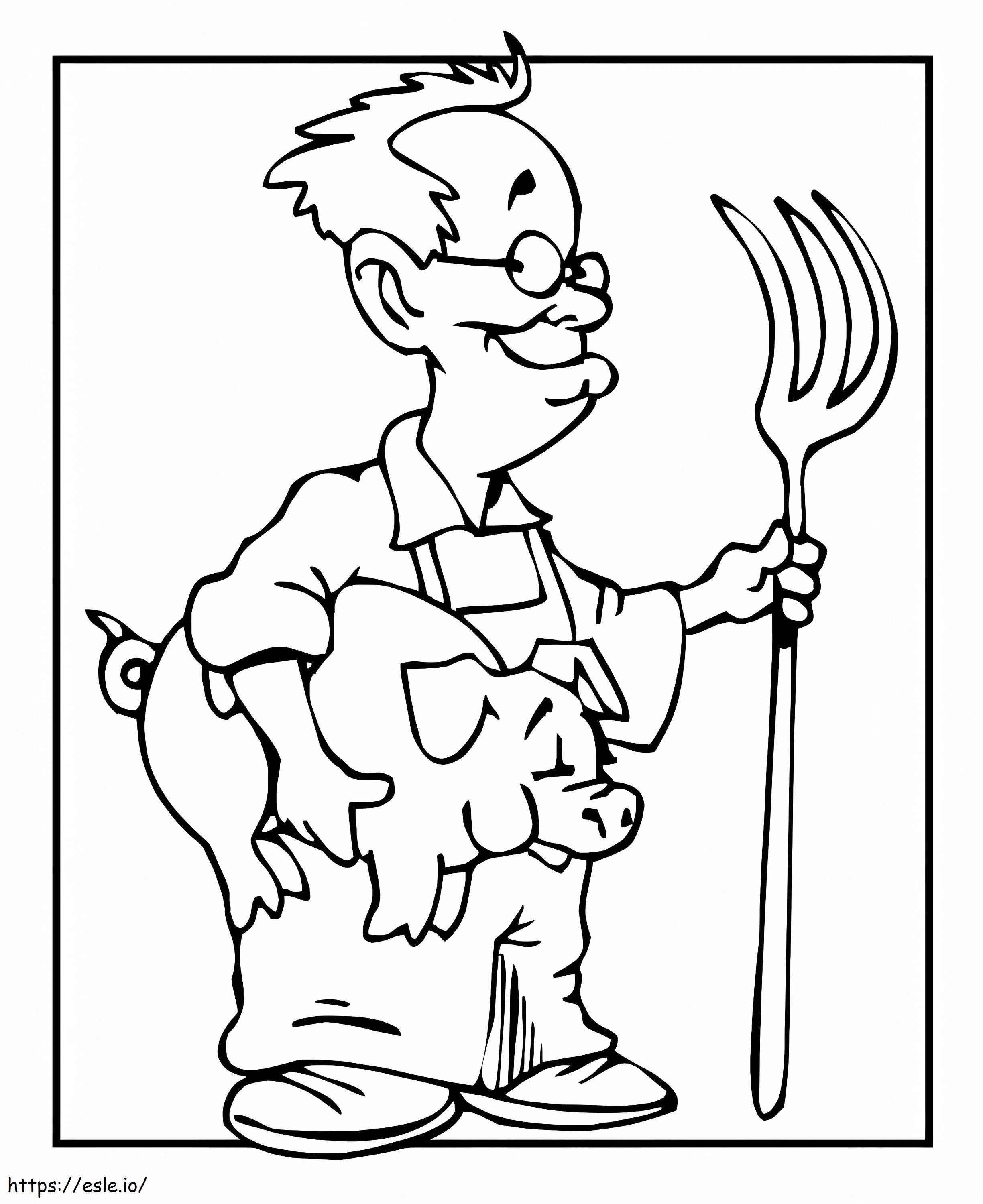 Farmer And A Pig Coloring Page For Kids