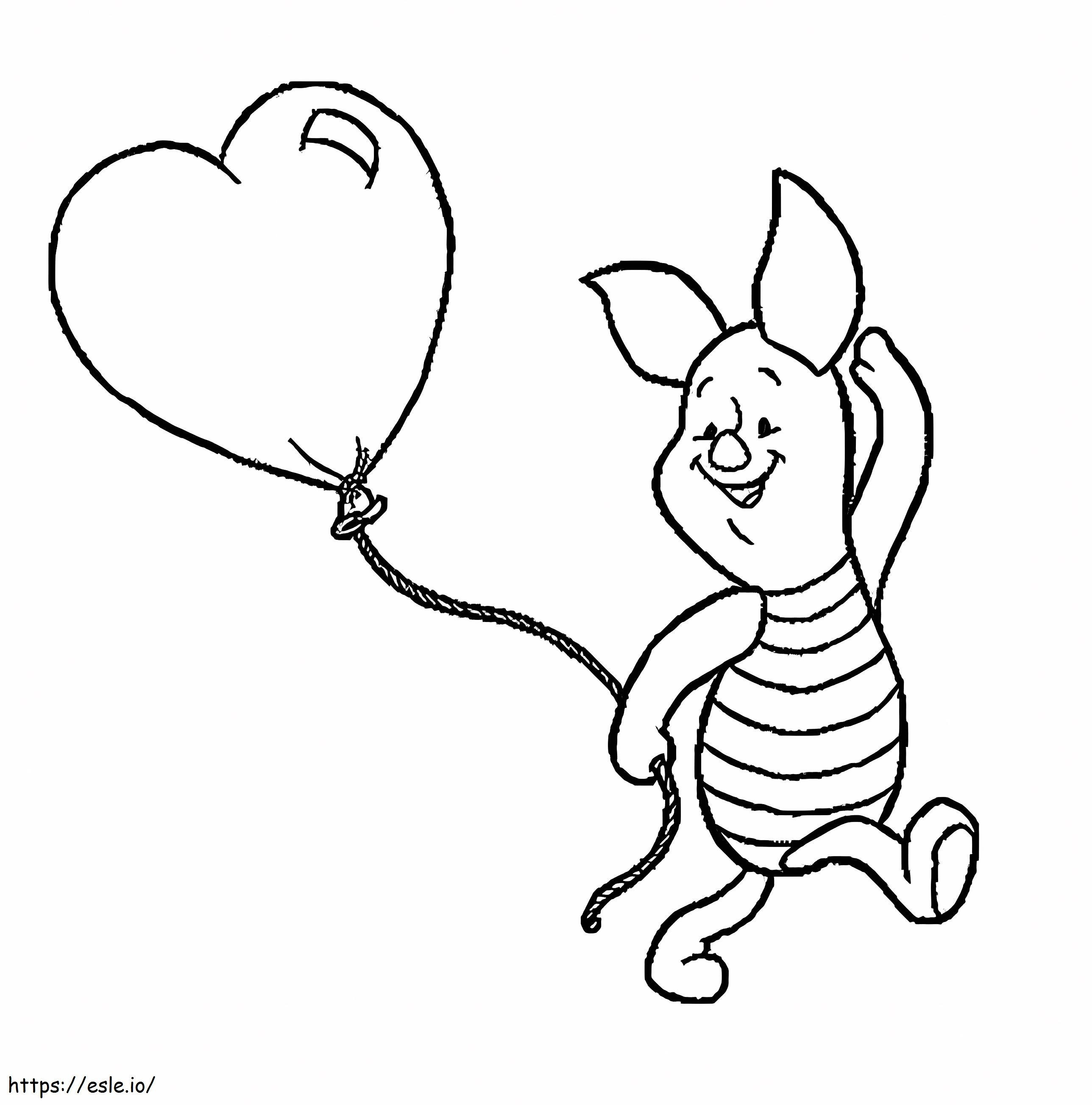 Piglet With Heart Balloon coloring page