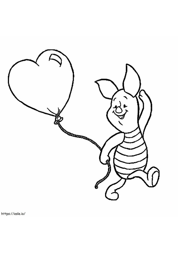 Leitão com balão de coração para colorir