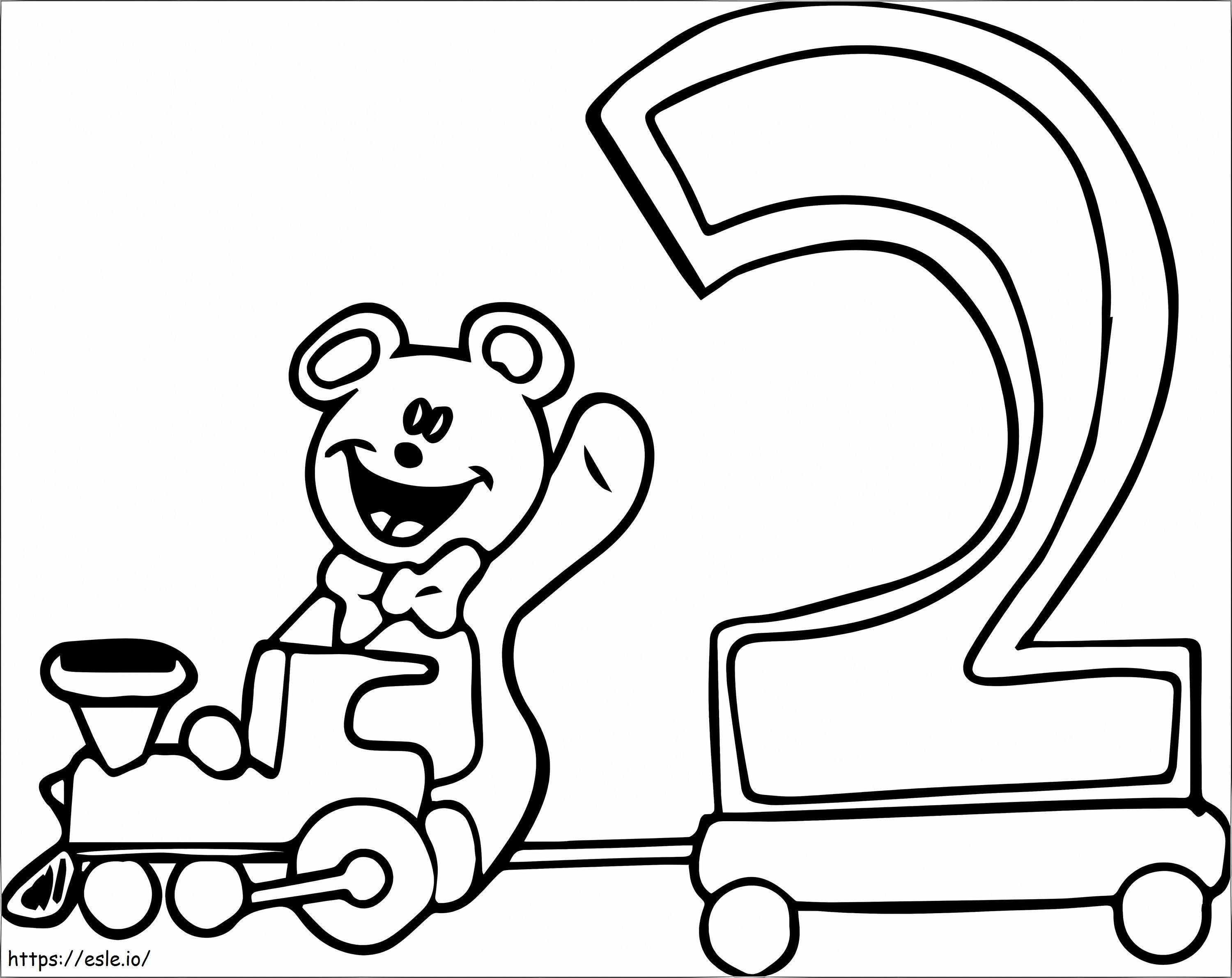 Teddybeer met nummer 2 kleurplaat kleurplaat