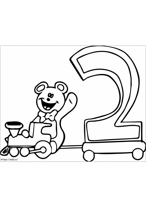 Teddybeer met nummer 2 kleurplaat