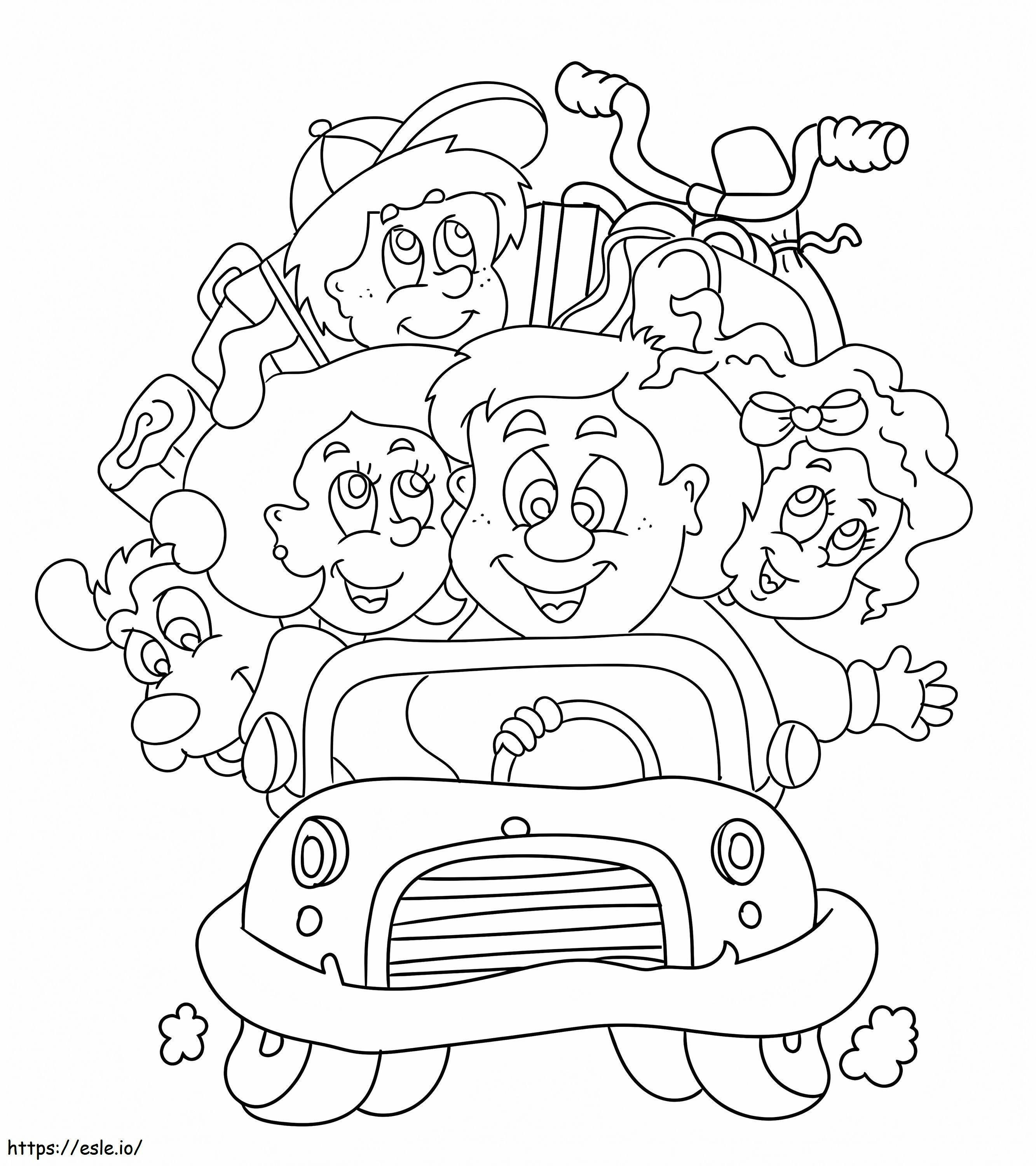 Coloriage Plaisir en famille en voiture à imprimer dessin