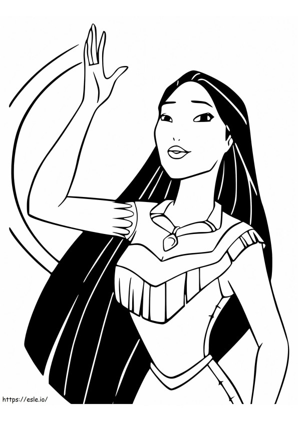 Coloriage Pocahontas agitant la main à imprimer dessin
