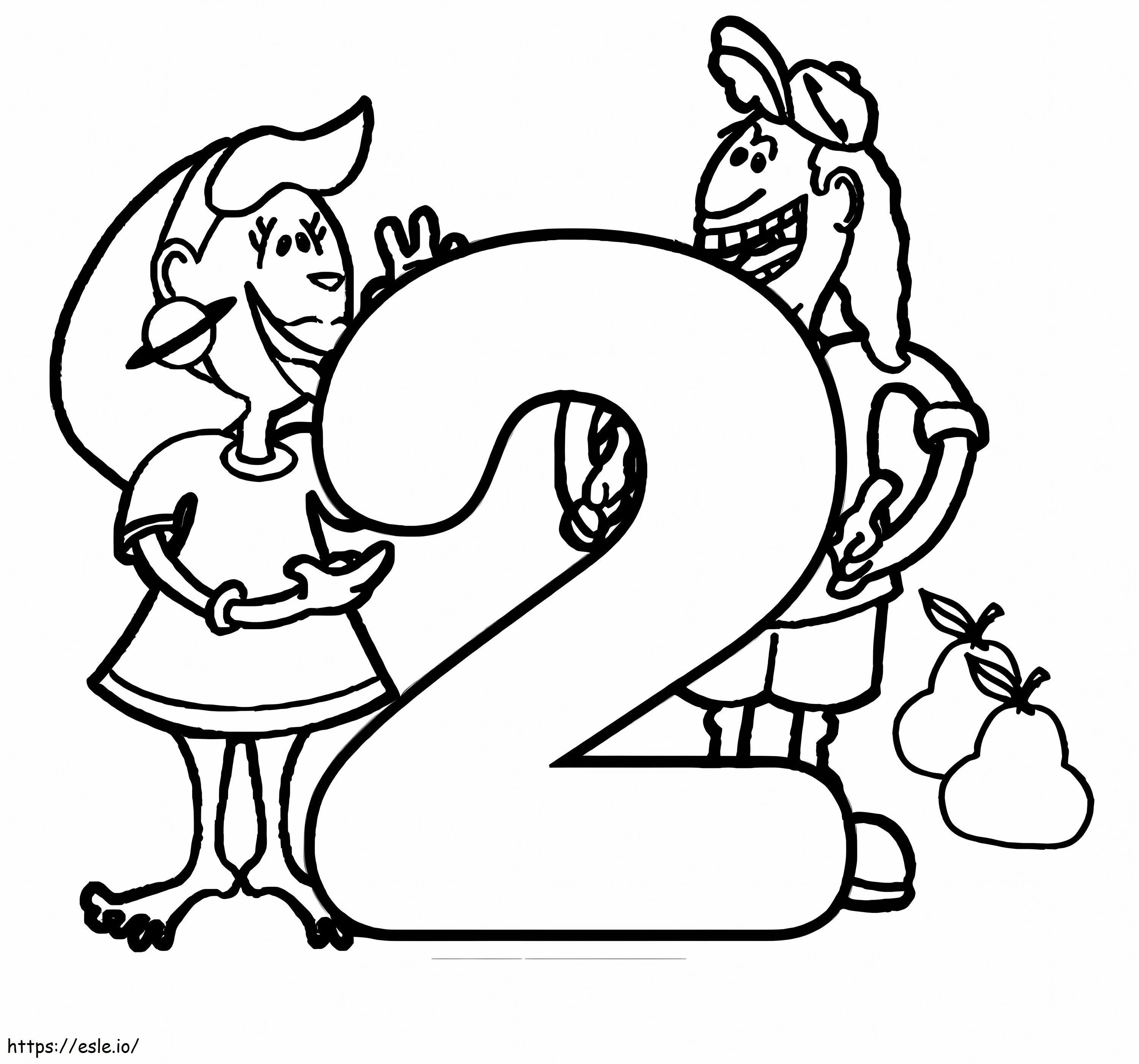 Number 2 And Two Girls coloring page