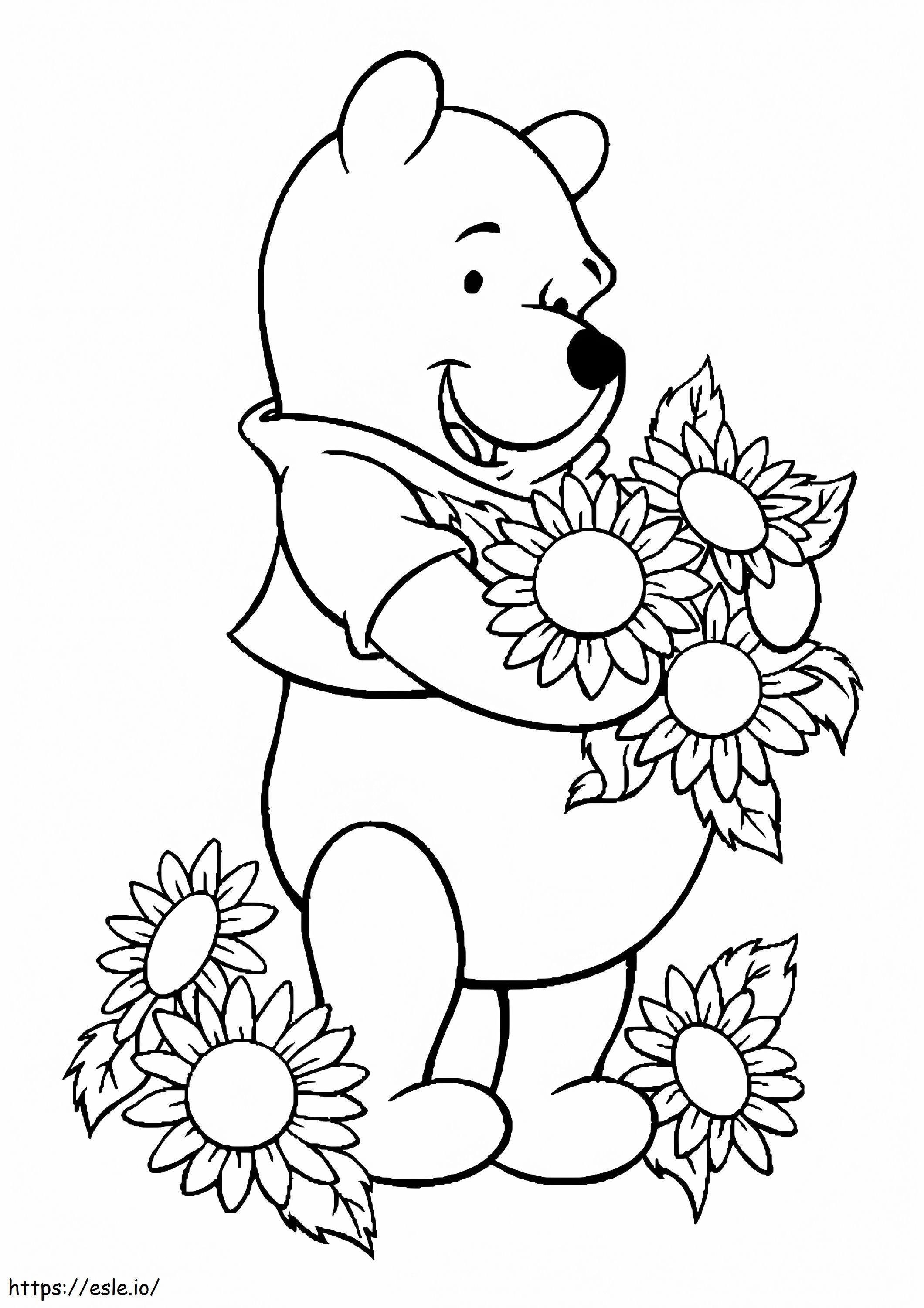 1526549763 The Pooh adora florile1 A4 de colorat