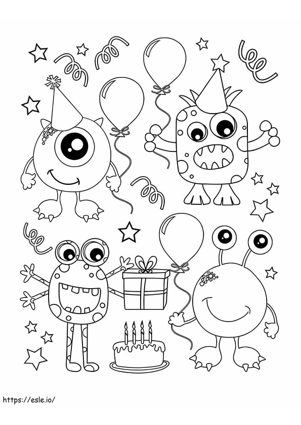 Cuatro monstruos en feliz cumpleaños
