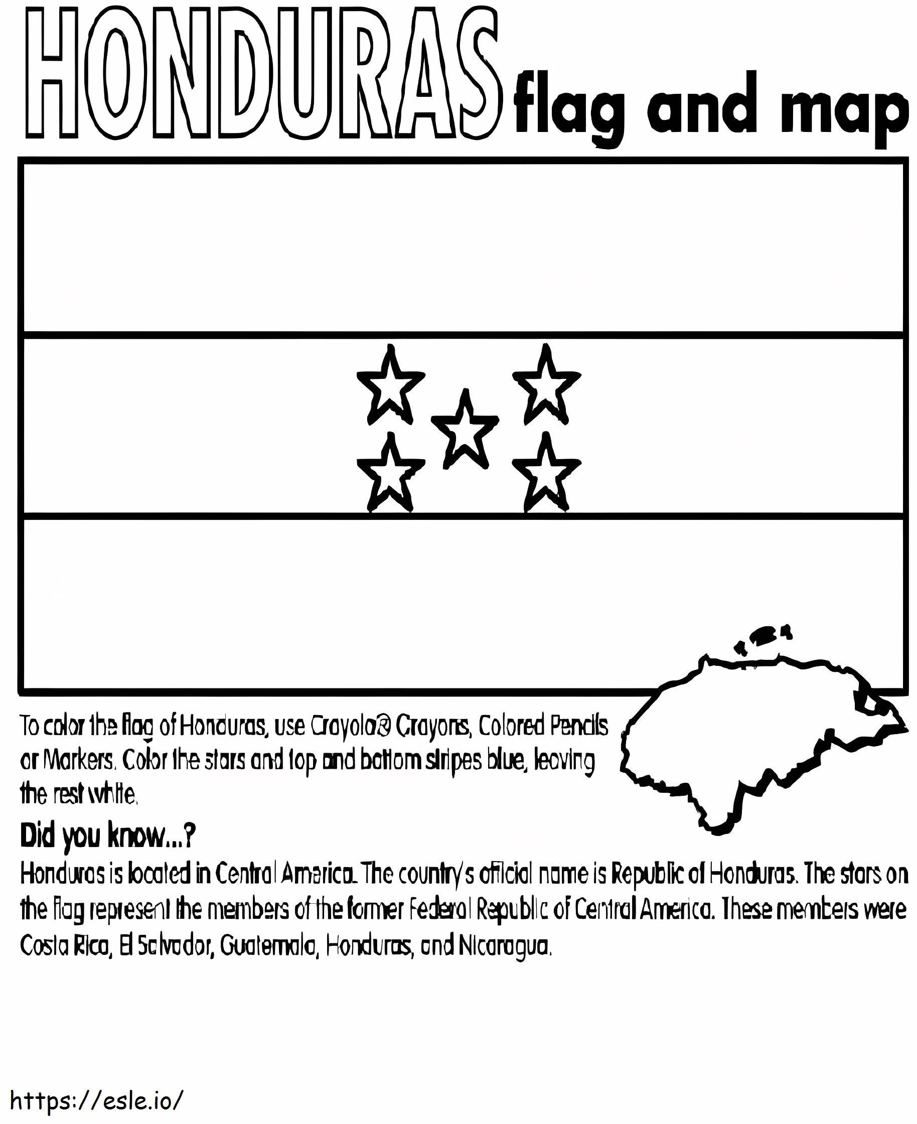 Hondurasin lippu ja kartta värityskuva