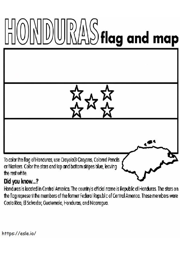 Bandiera e mappa dell'Honduras da colorare