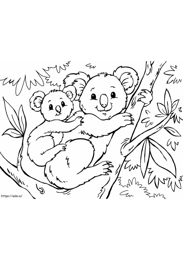 Coloriage Mère Koala avec bébé Koala dans l'arbre à imprimer dessin