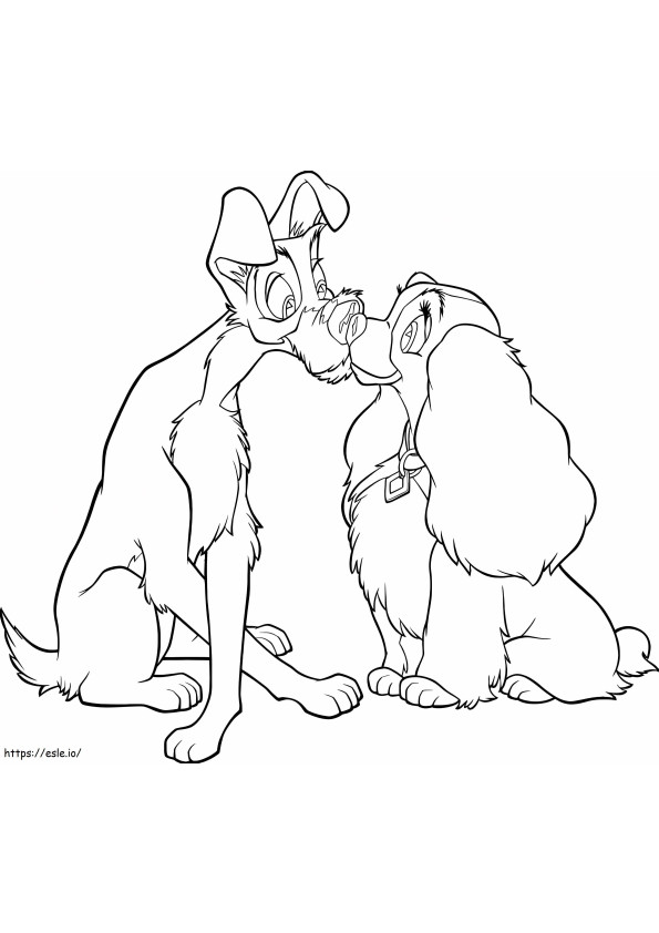 The Tramp And Lady Kissing coloring page