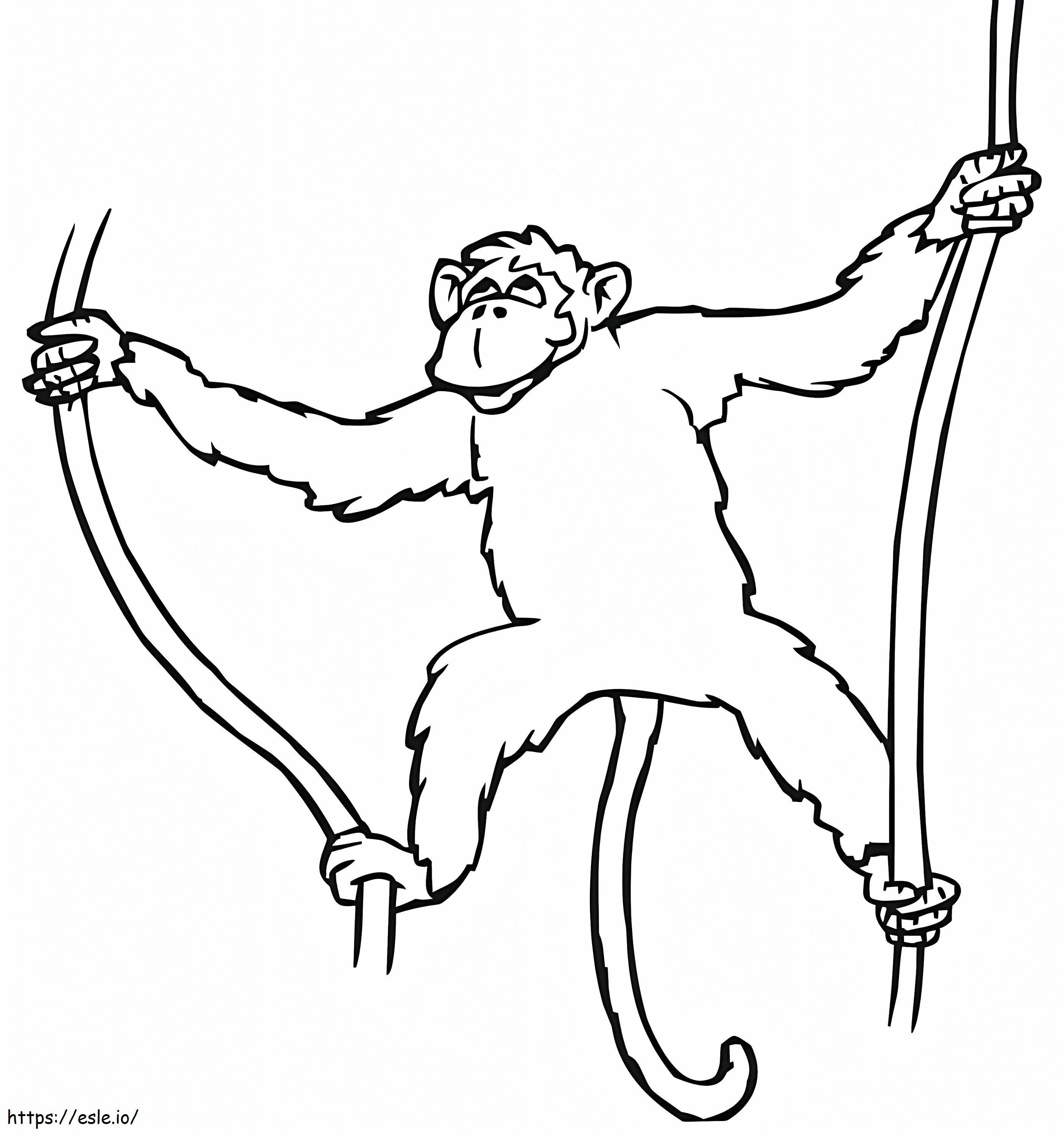 Macaco pendurado na liana para colorir