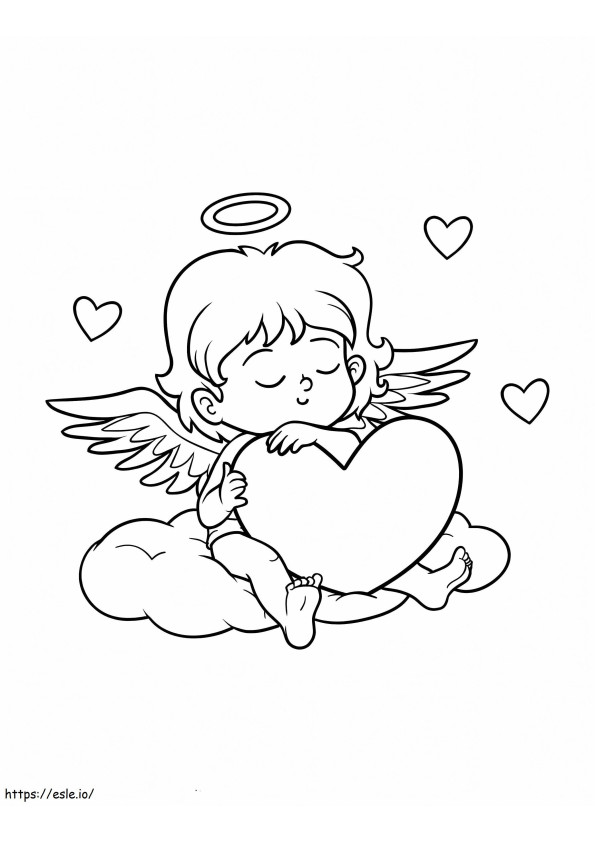 Cupido sentado e coração para colorir