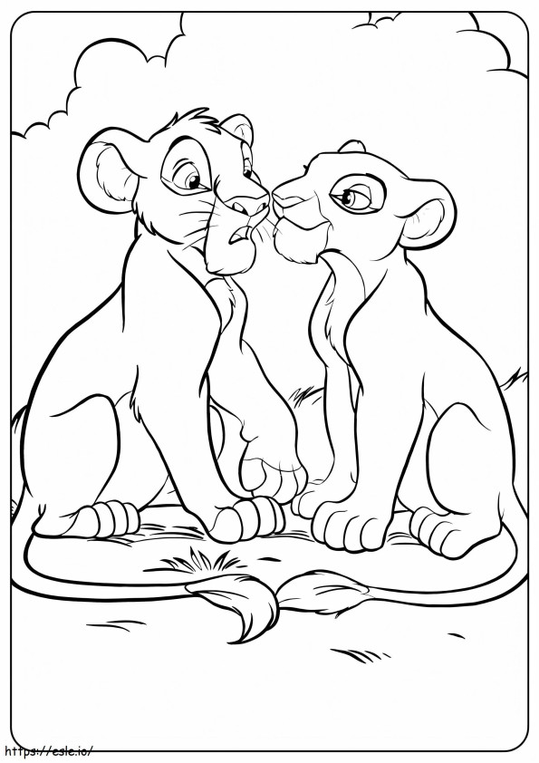 Cuplul Simba și Nala de colorat