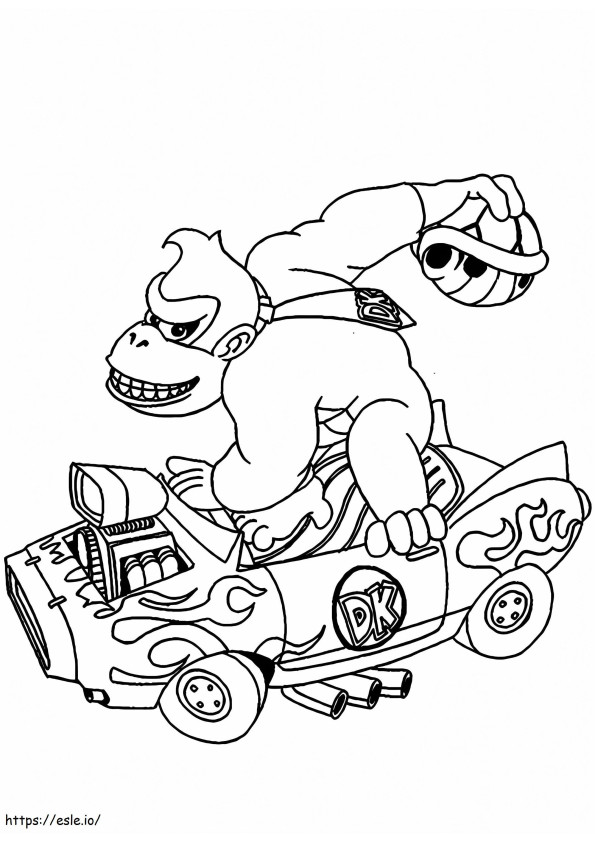 Donkey Kong bestuurt een auto kleurplaat
