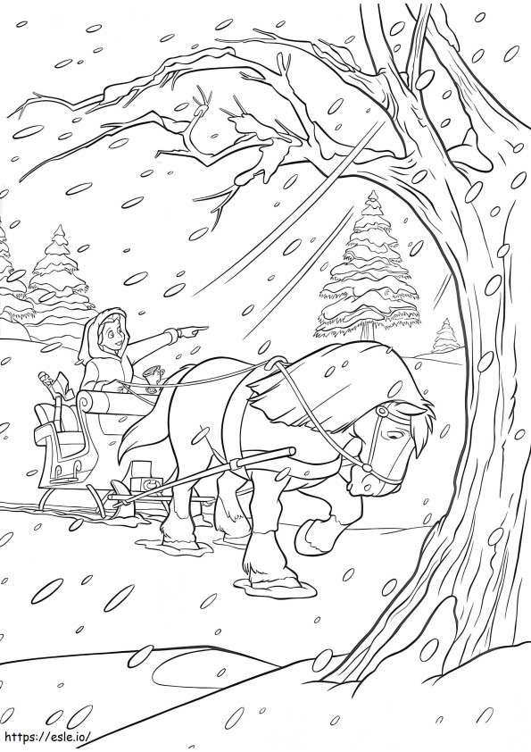 Coloriage 1560585189 Bella et son cheval en hiver A4 à imprimer dessin