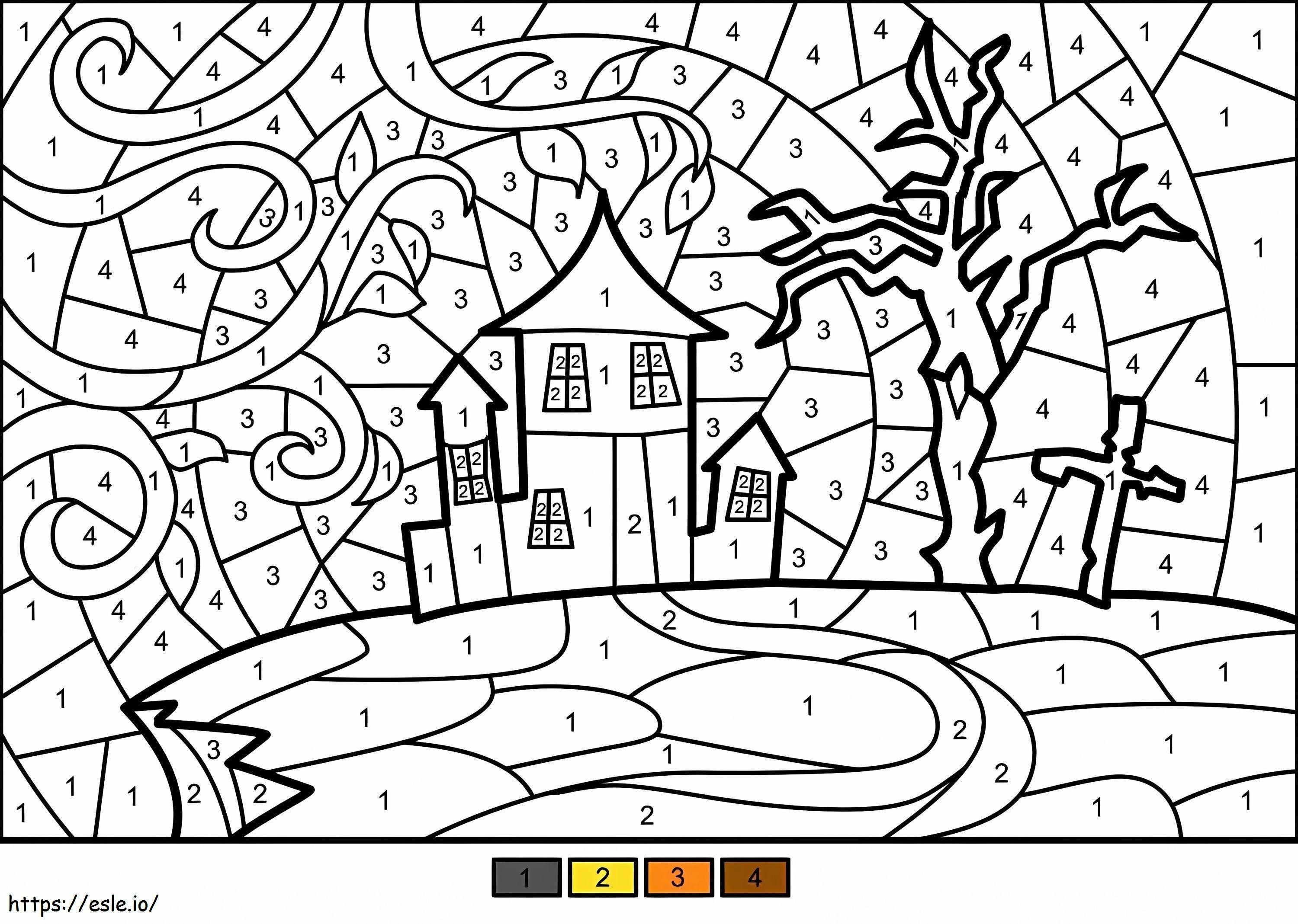 Halloween Haunted House Color By Number coloring page
