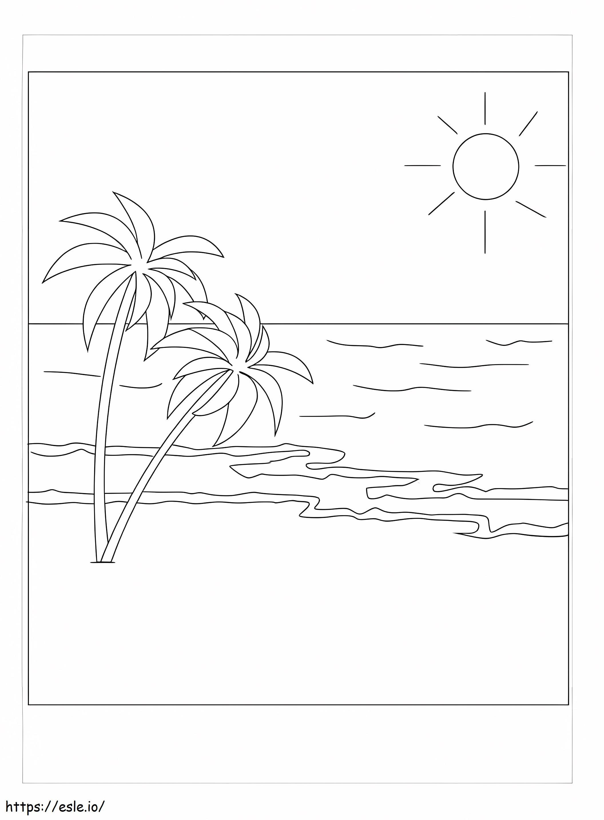 Coconut Tree On The Beach coloring page