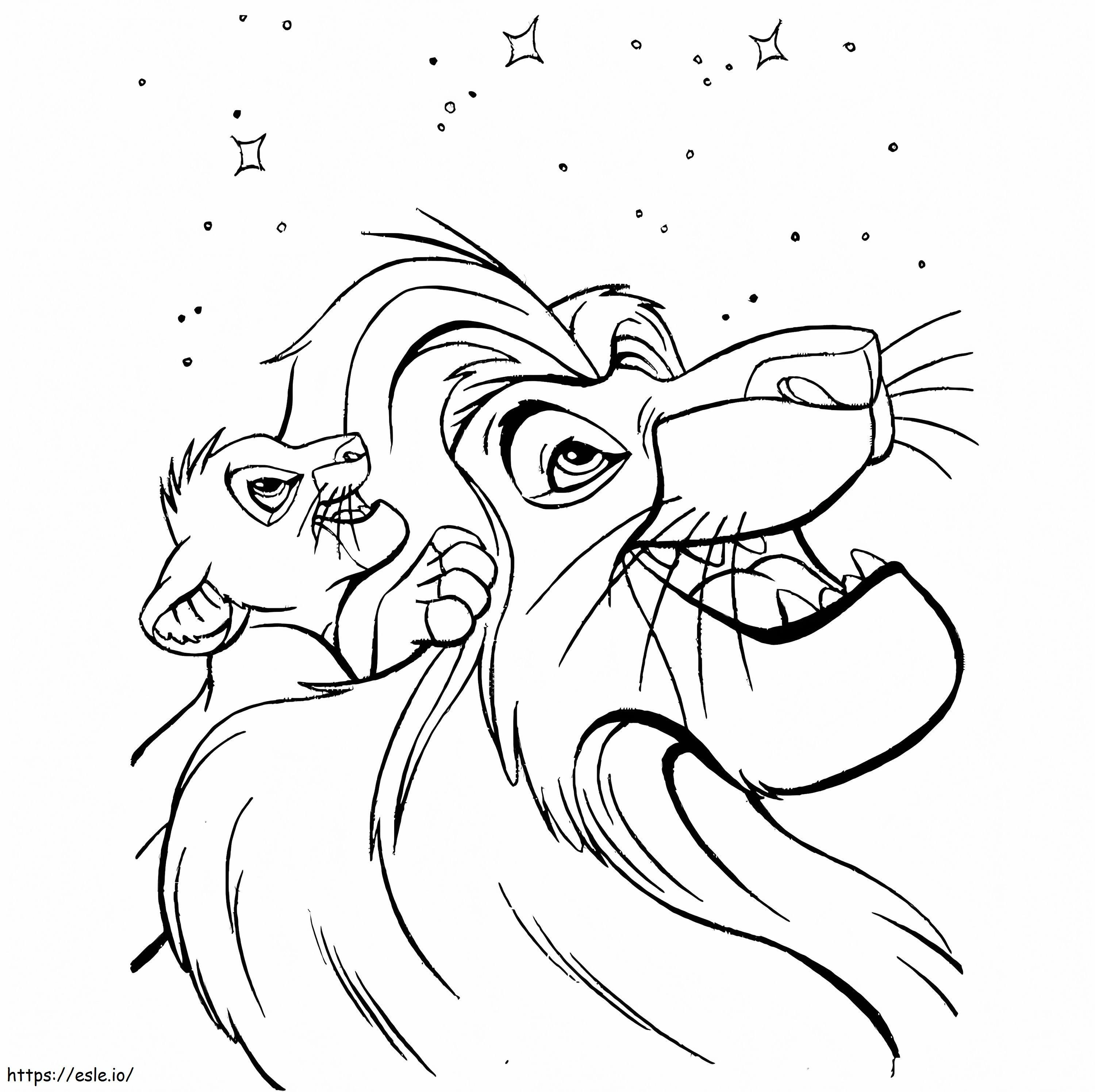 Mufasa y Simba contemplando las estrellas para colorear