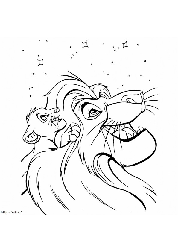 Mufasa i Simba obserwujący gwiazdy kolorowanka