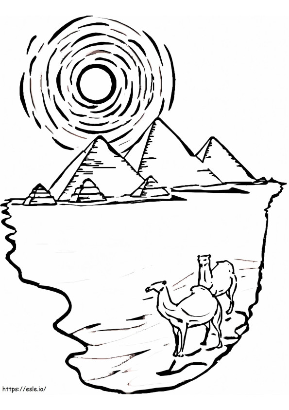 Coloriage Pyramides égyptiennes et chameaux à imprimer dessin