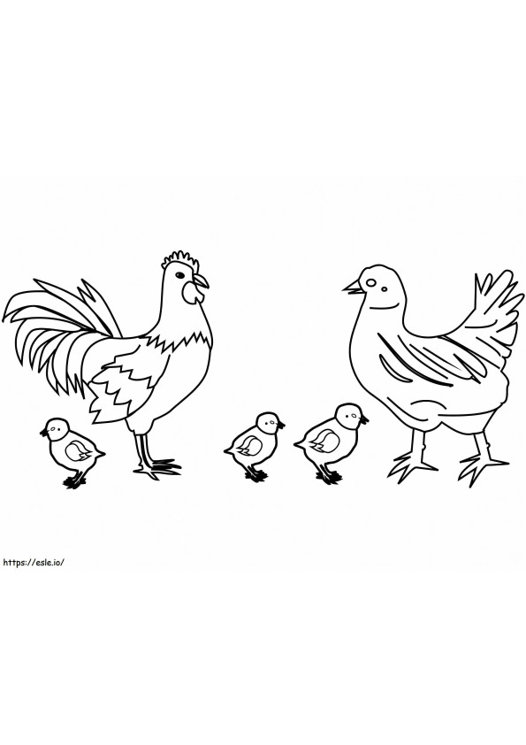 Coloriage Famille de poulet à imprimer dessin