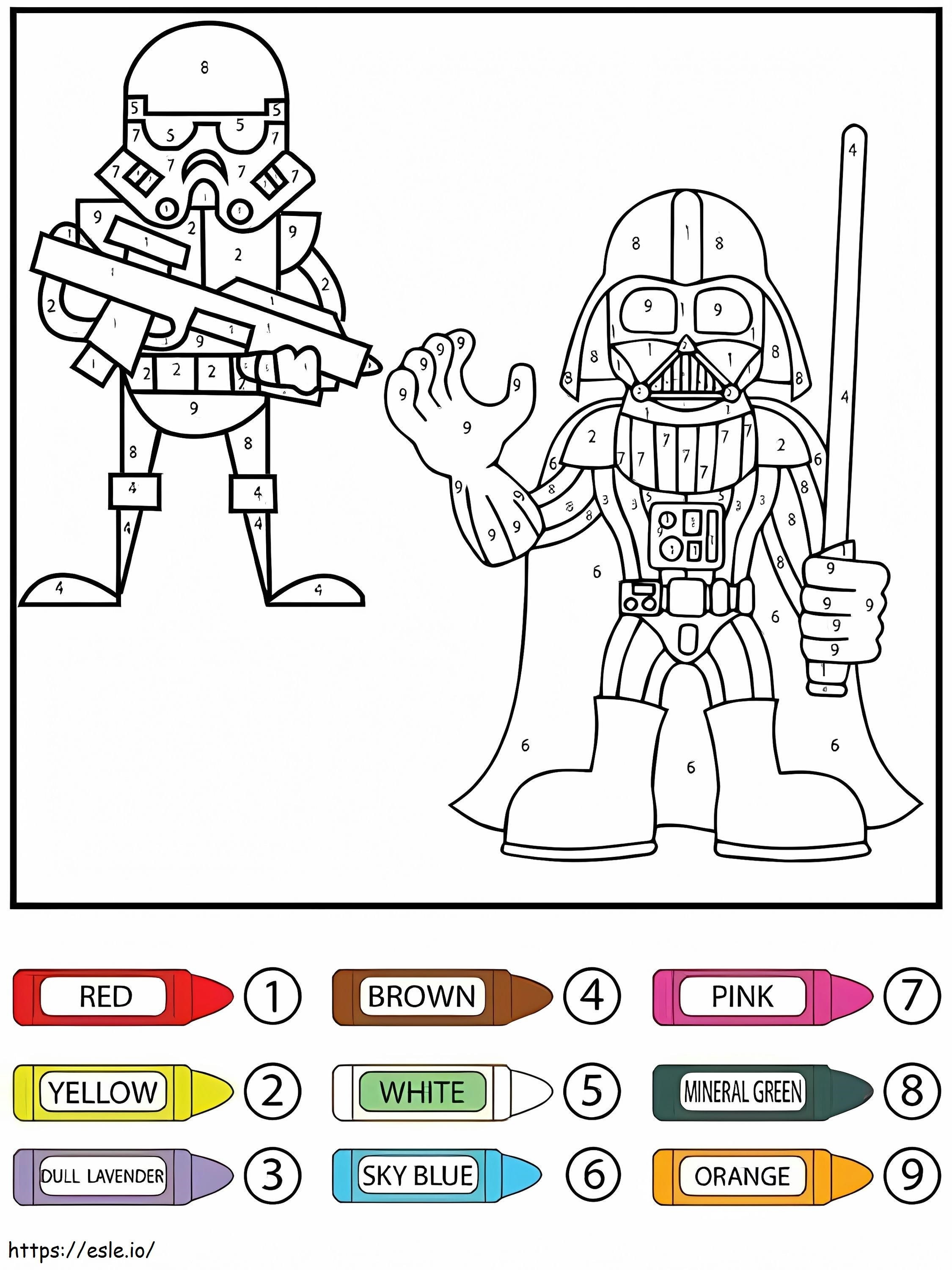Color por números de Darth Vader y Stormtrooper pequeños de Star Wars para colorear