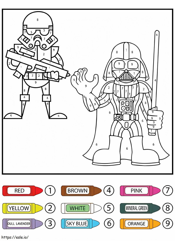 Star Wars kleine Darth Vader en Stormtrooper kleur op nummer kleurplaat
