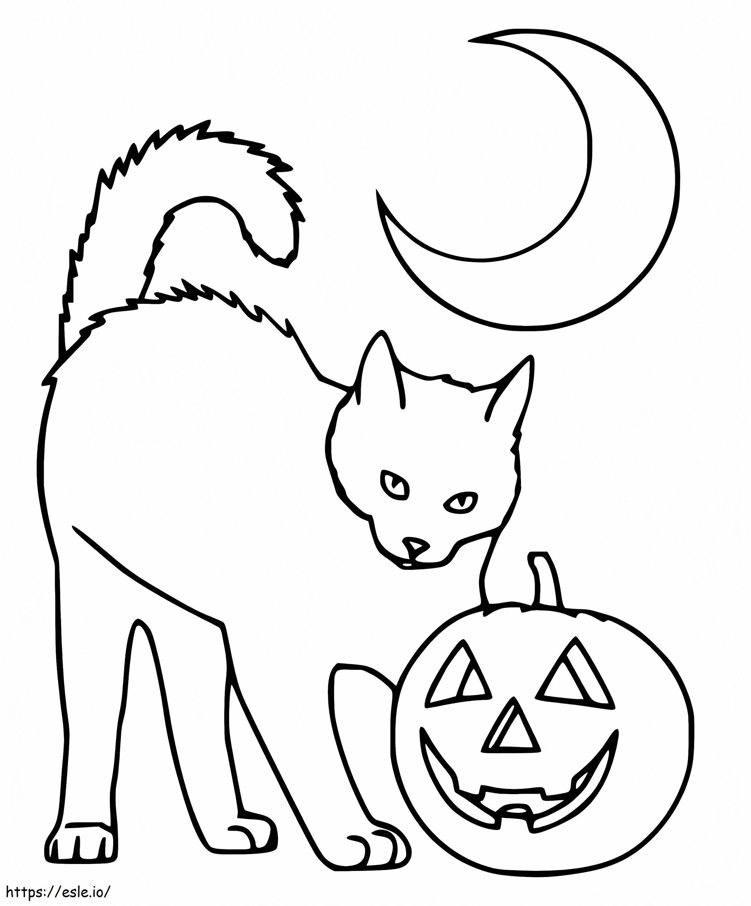 Cat Pumpkin And Moon coloring page