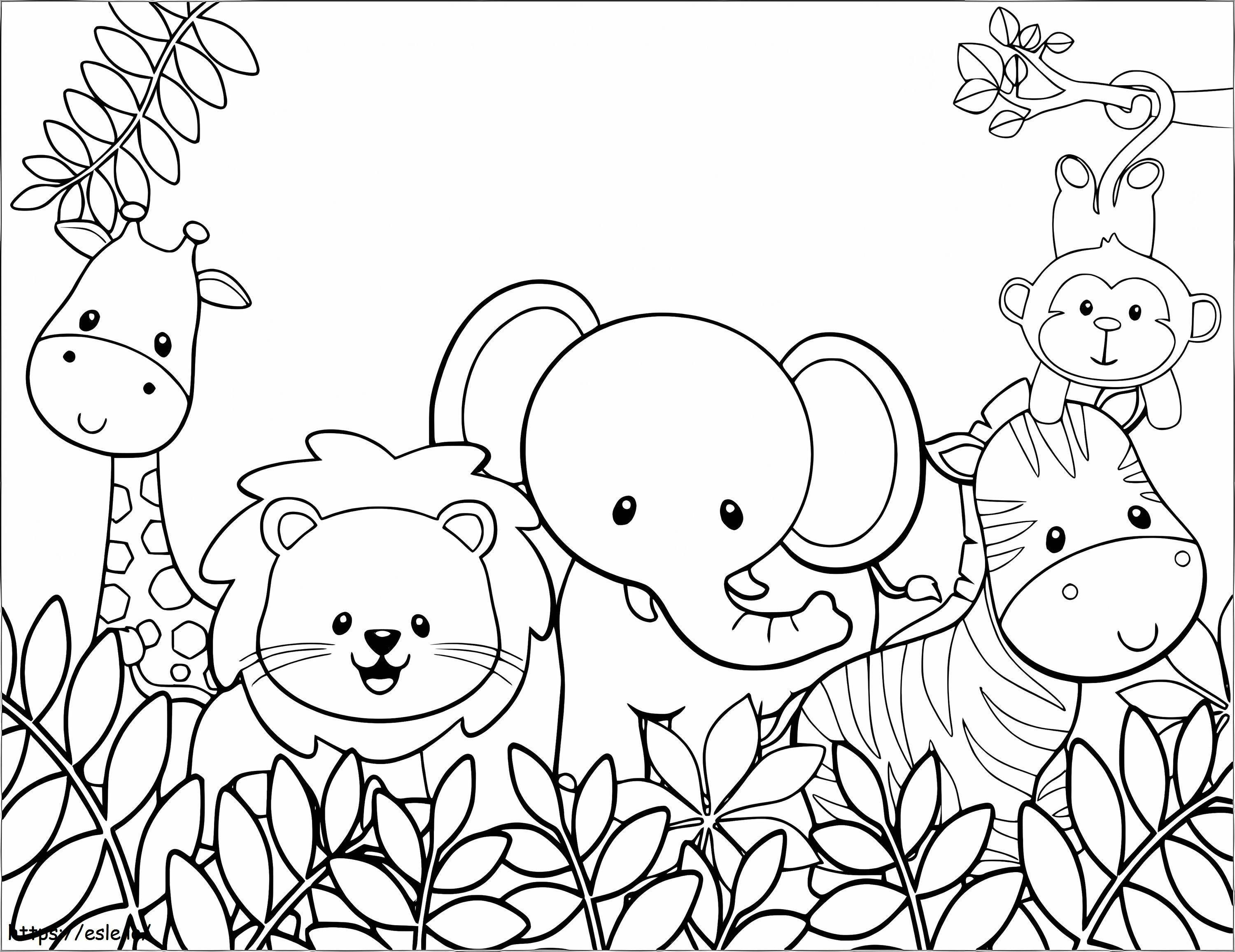 Coloriage Cinq animaux dans le zoo à imprimer dessin
