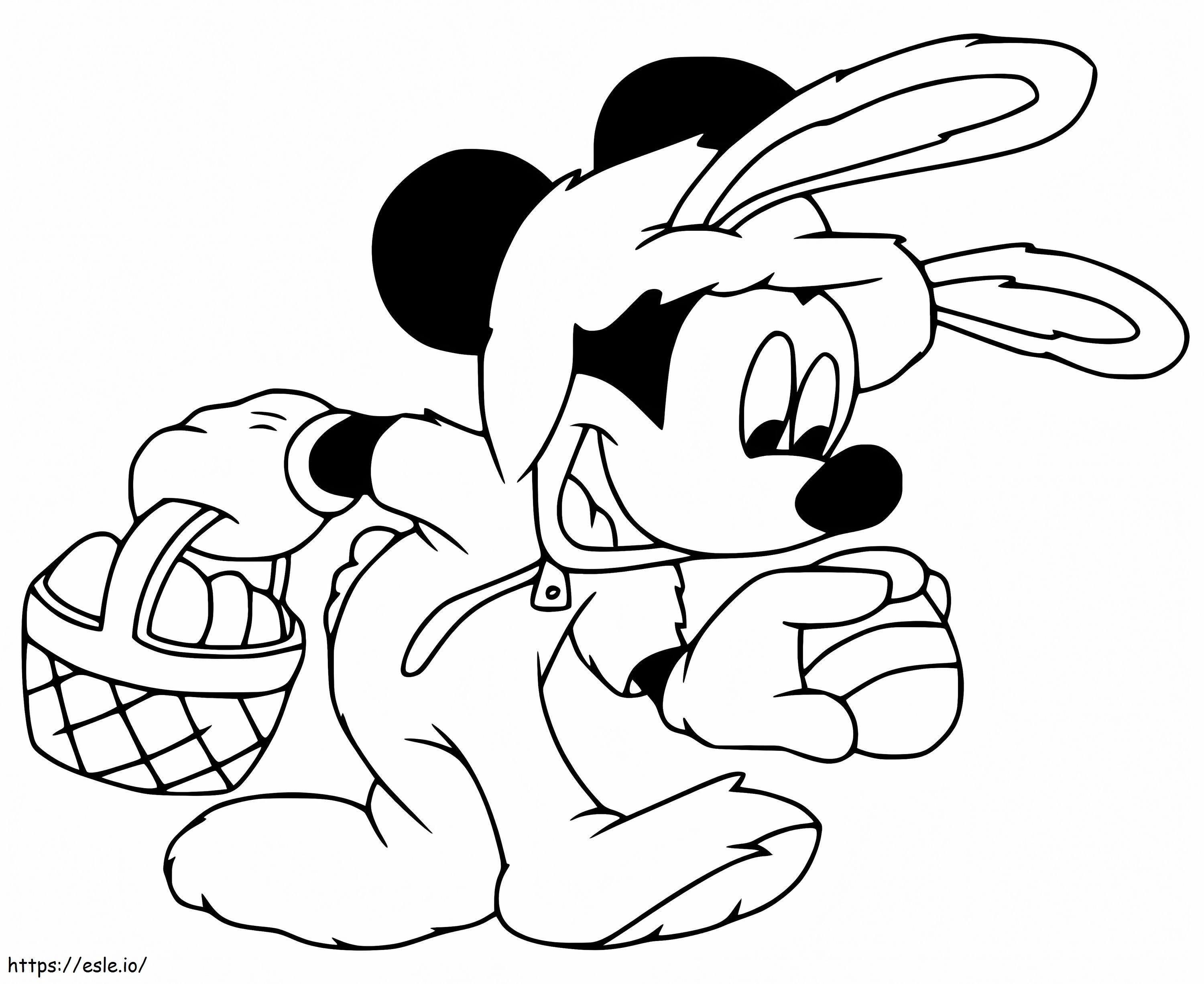 Coloriage Mickey Mouse ramassant des œufs de Pâques à imprimer dessin