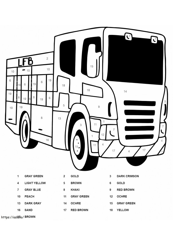 Cor do caminhão de bombeiros por número para colorir
