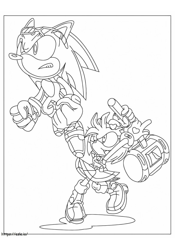 Coloriage Amy Rose Avec Sonic à imprimer dessin