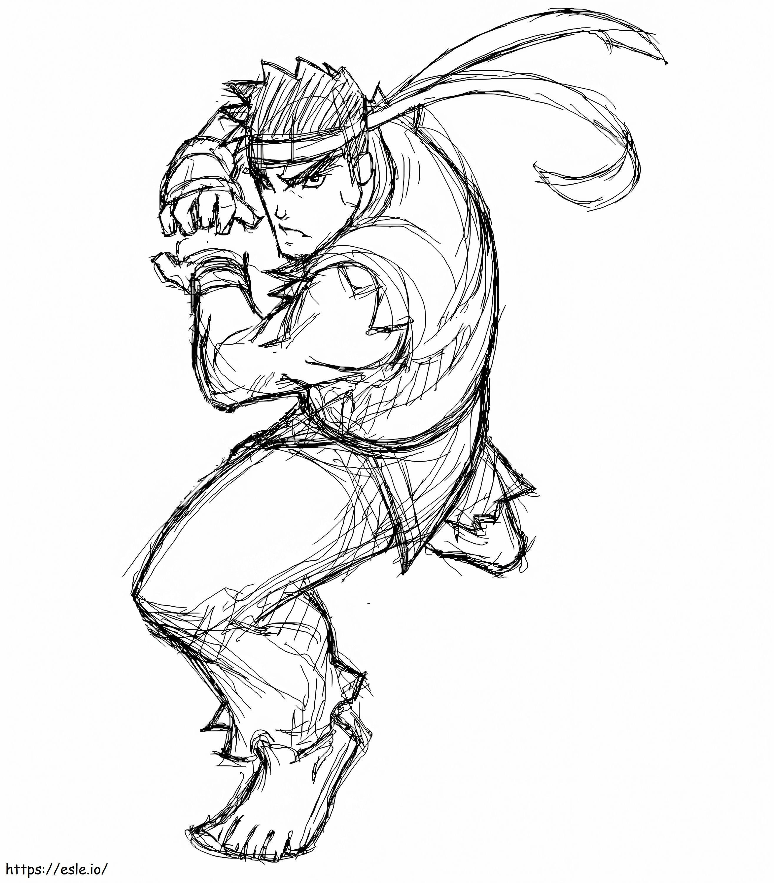 Desen în creion Ryu de colorat