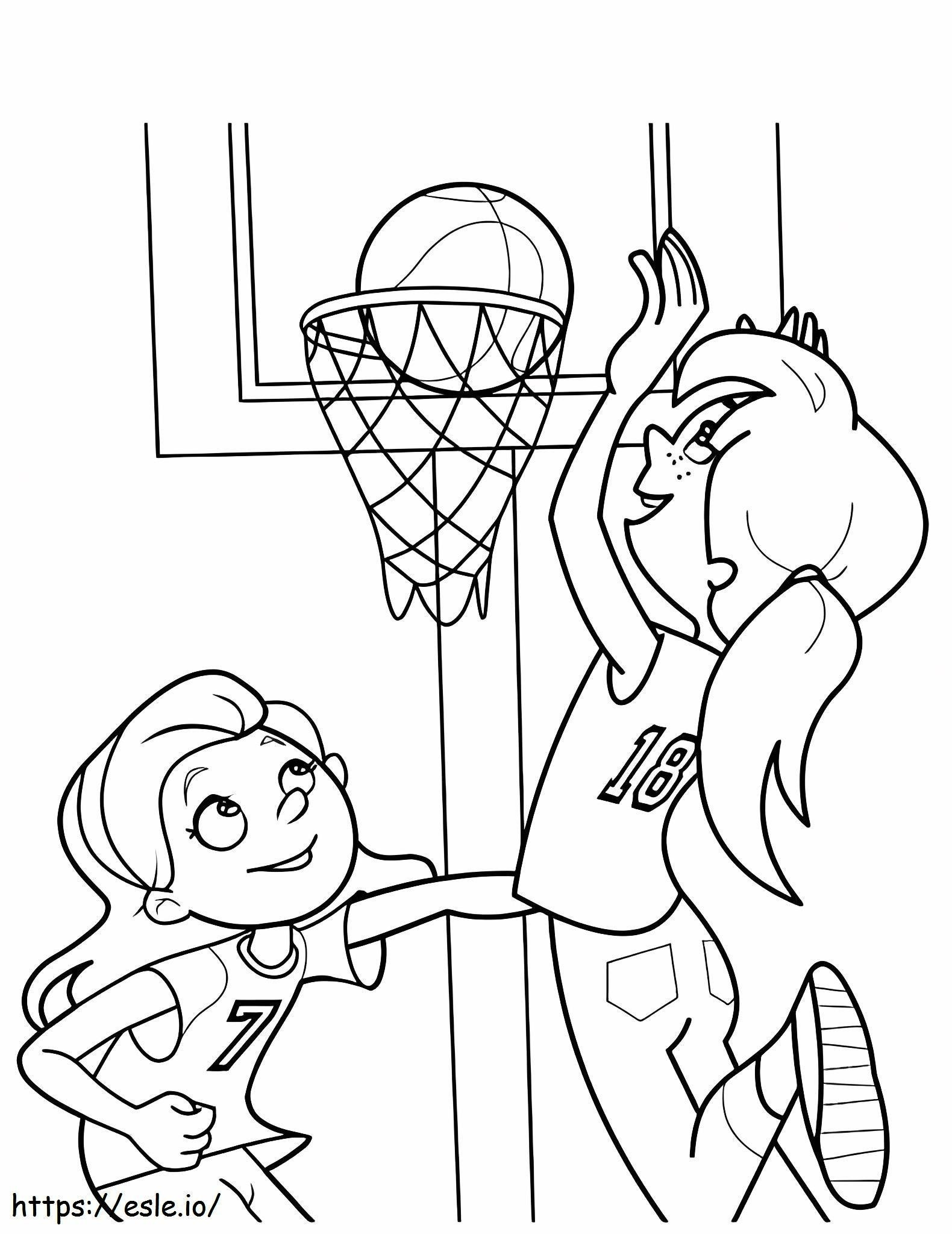 Dua Gadis Bermain Bola Basket Gambar Mewarnai