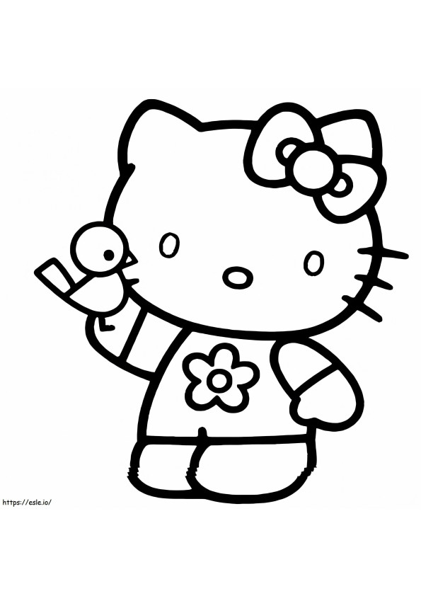Hello Kitty And A Bird coloring page