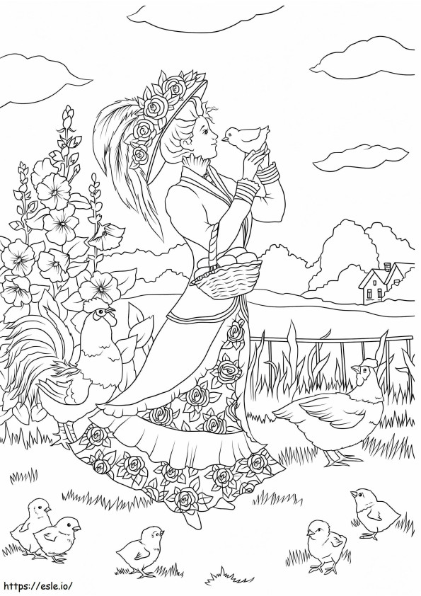 1560158329 Girl With Chicks A4 coloring page