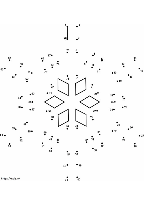 Snowflake Connect The Dots Christmas värityskuva