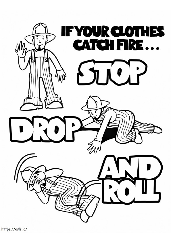 Coloriage Arrêtez la chute et roulez la sécurité incendie 1 à imprimer dessin