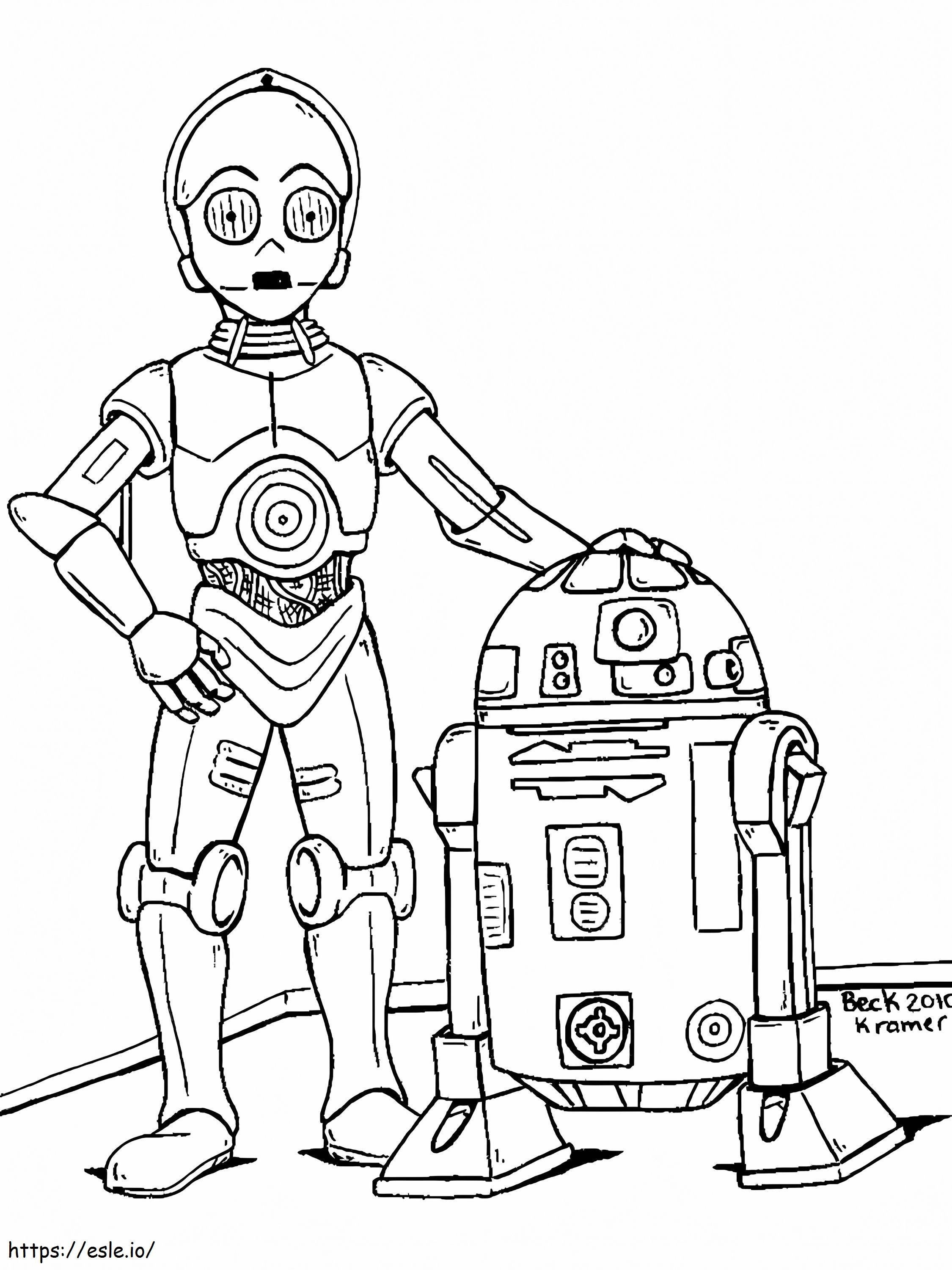 C-3PO and R2-D2 Star Wars Coloring Page