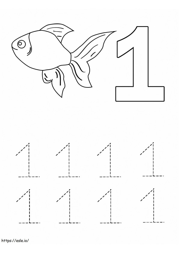 Número 1 e peixe para colorir